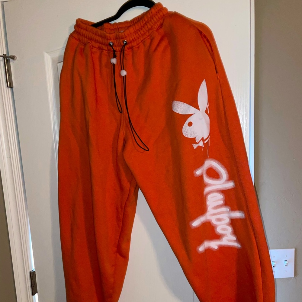 Orange Playboy Missguided sweat pants